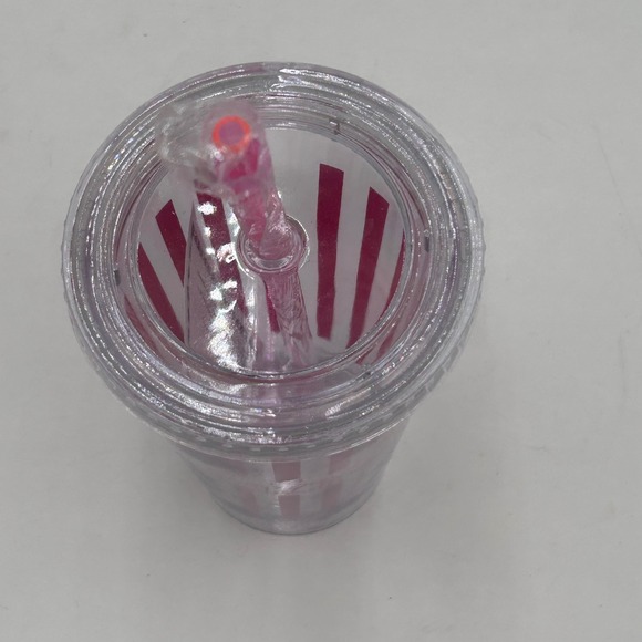 Victoria's Secret 2011 Bombshell Tumbler Cup Pink Stripes Reusable Straw Lid NEW - Picture 3 of 10